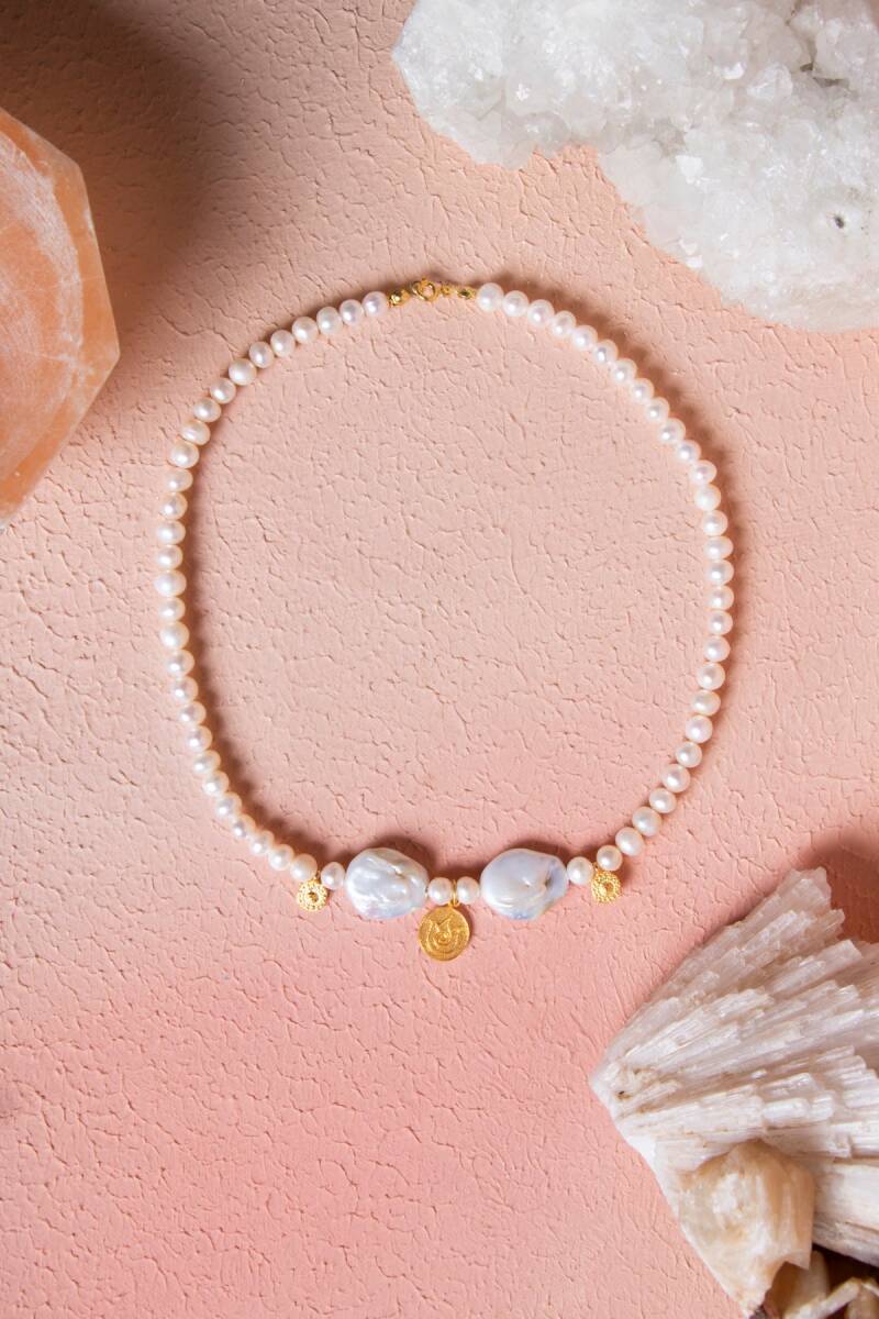 Sertifikalı İnci Gümüş Lale Aparatlı Doğal Taş Kolye (SK:021) - 1