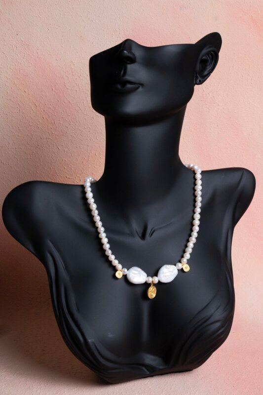 Sertifikalı İnci Gümüş Lale Aparatlı Doğal Taş Kolye (SK:021) - 3