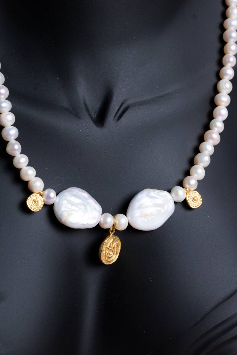 Sertifikalı İnci Gümüş Lale Aparatlı Doğal Taş Kolye (SK:021) - 4