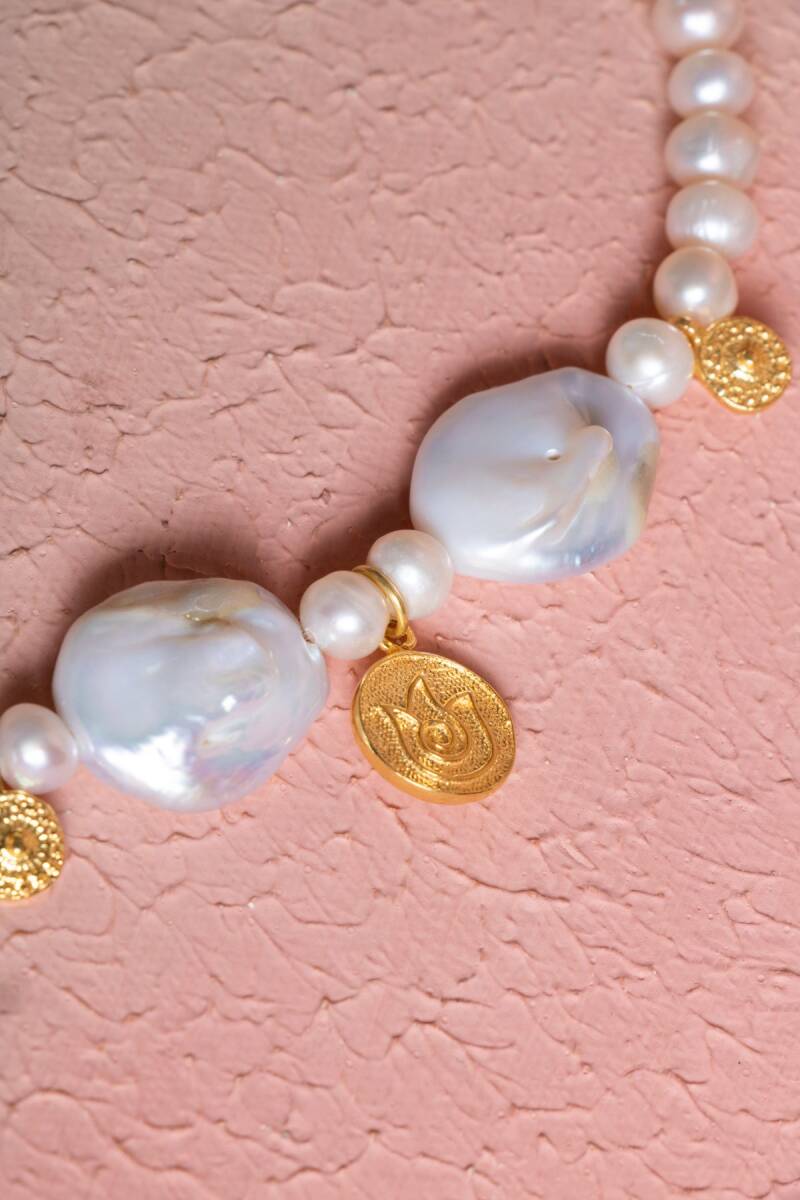 Sertifikalı İnci Gümüş Lale Aparatlı Doğal Taş Kolye (SK:021) - 5