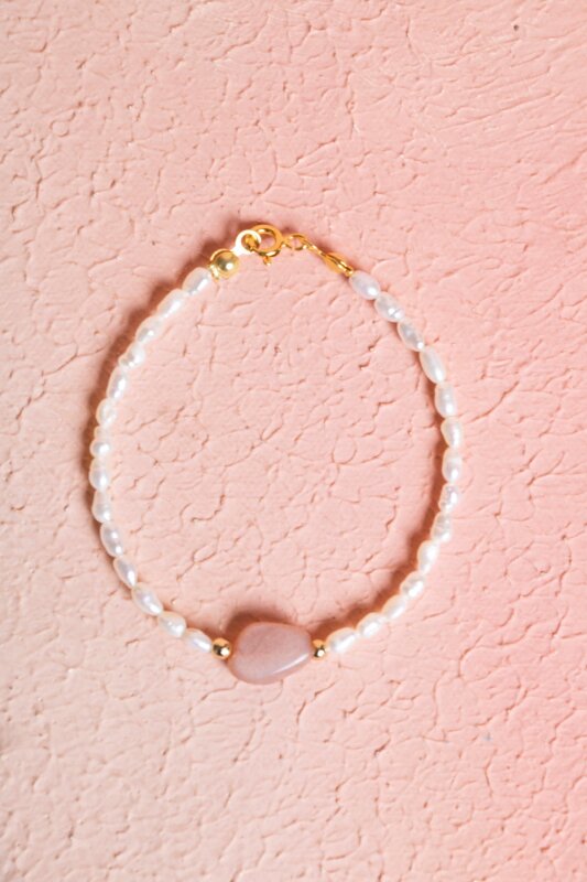 Sertifikalı İnci, Güneş Taşı Gümüş Kapama Doğal Taş Bileklik (SK:064) - Doğal Taş