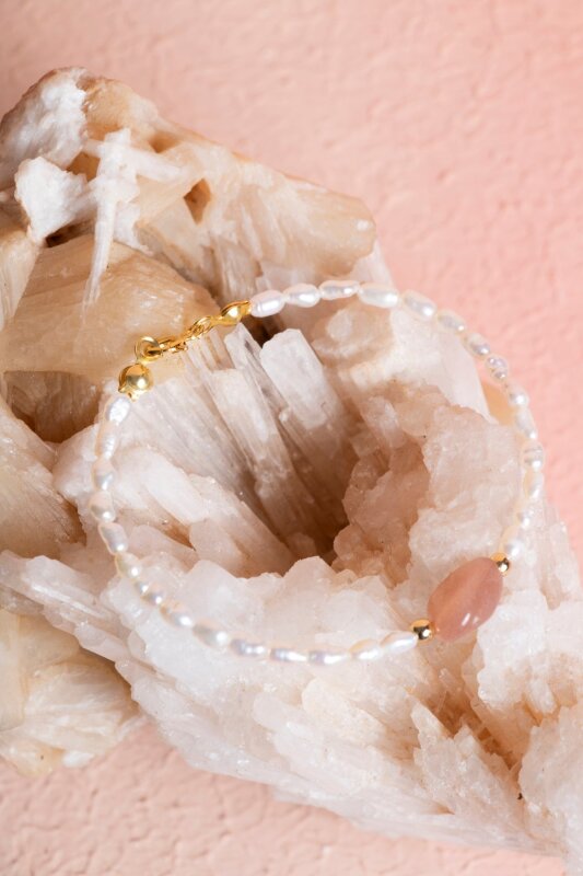 Sertifikalı İnci, Güneş Taşı Gümüş Kapama Doğal Taş Bileklik (SK:064) - 5