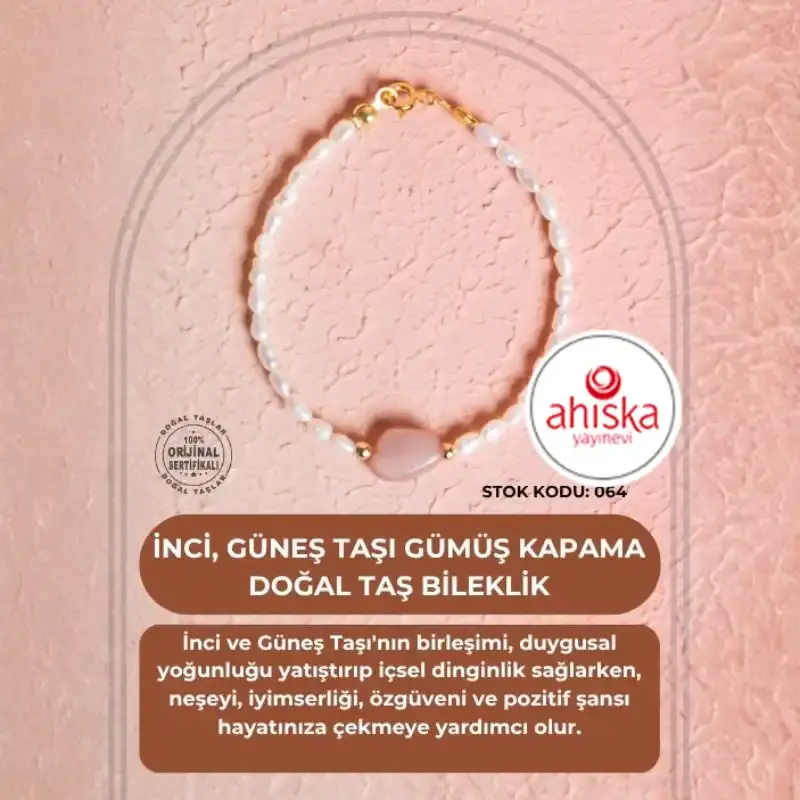 Sertifikalı İnci, Güneş Taşı Gümüş Kapama Doğal Taş Bileklik (SK:064) - 2