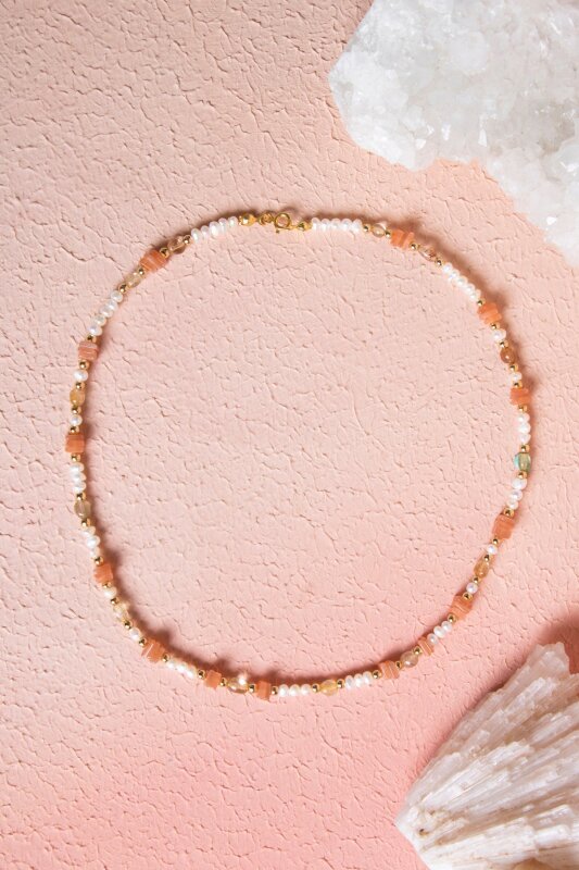 Sertifikalı İnci, Güneş Taşı, Hematit Doğal Taş Kolye (SK:024) - Doğal Taş