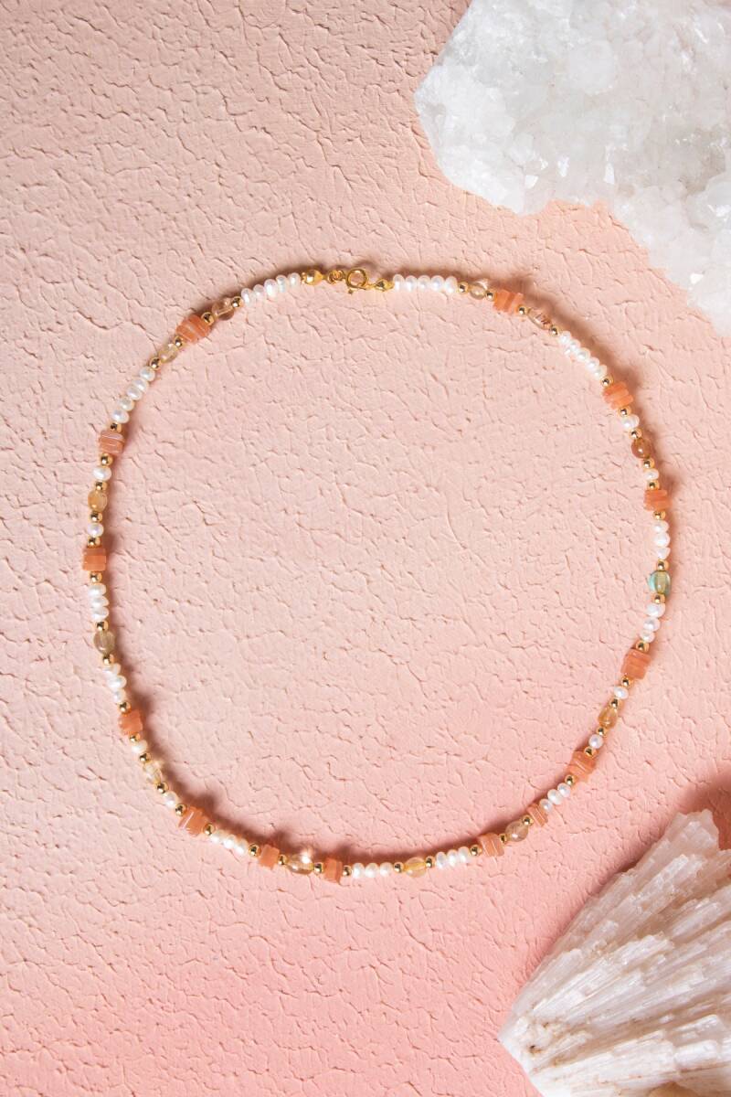 Sertifikalı İnci, Güneş Taşı, Hematit Doğal Taş Kolye (SK:024) - 1