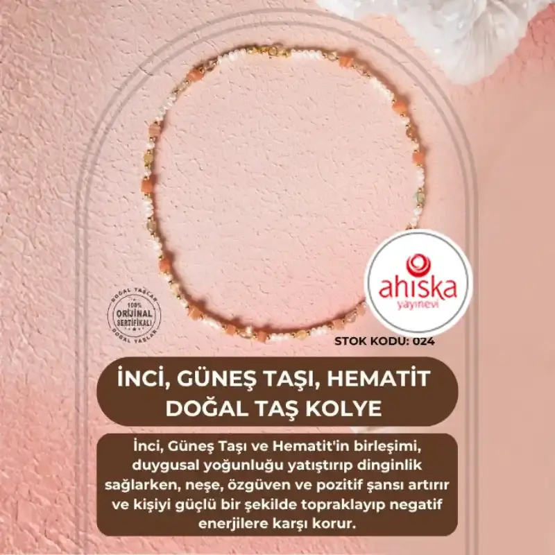 Sertifikalı İnci, Güneş Taşı, Hematit Doğal Taş Kolye (SK:024) - 2