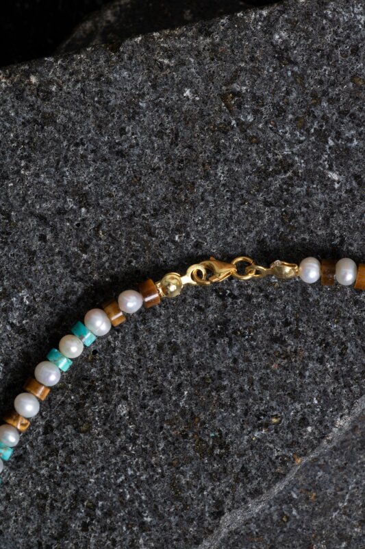 Sertifikalı İnci Kaplan Gözü Turkuaz Gümüş Kapama Doğal Taş Seti - 5