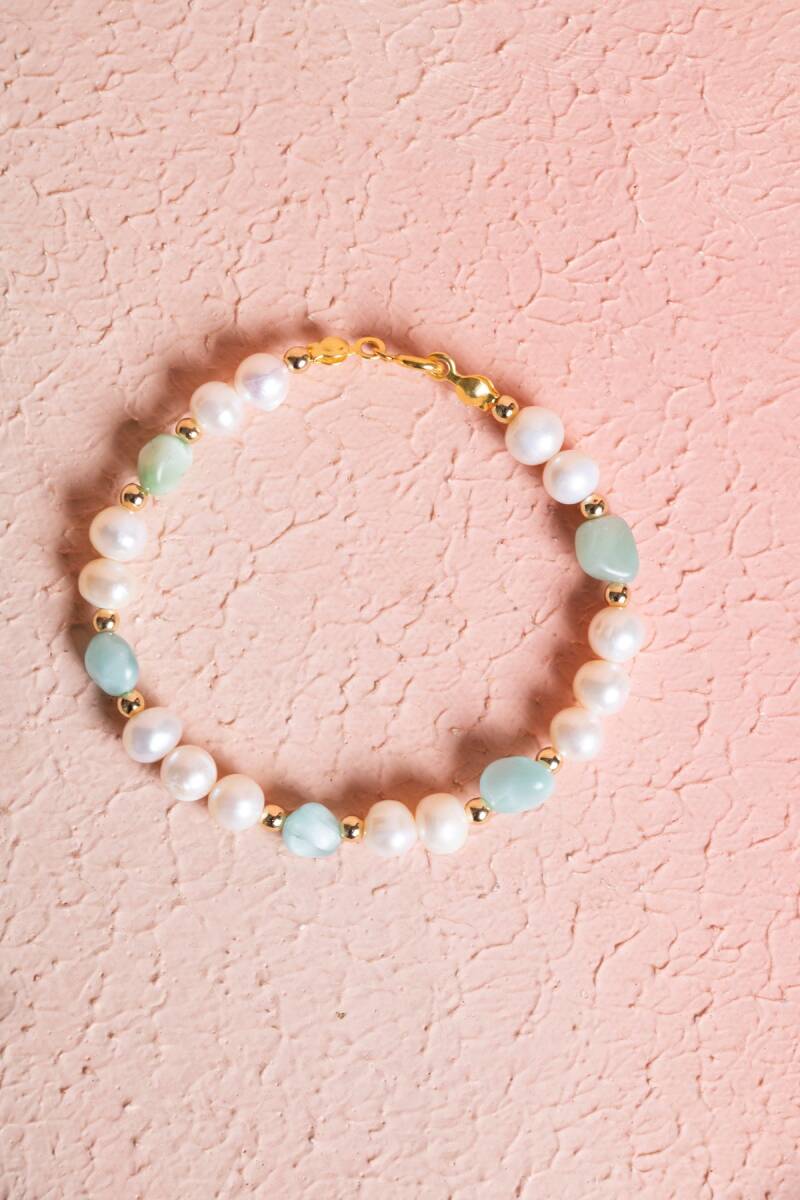 Sertifikalı İnci, Larimar Gümüş Aparatlı Doğal Taş Bileklik (SK:056) - 1