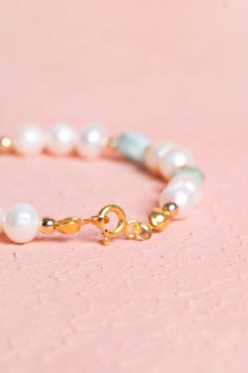 Sertifikalı İnci, Larimar Gümüş Aparatlı Doğal Taş Bileklik (SK:056) - 3