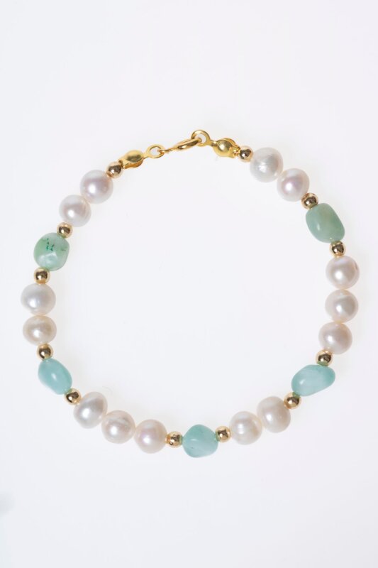 Sertifikalı İnci, Larimar Gümüş Aparatlı Doğal Taş Bileklik (SK:056) - 6