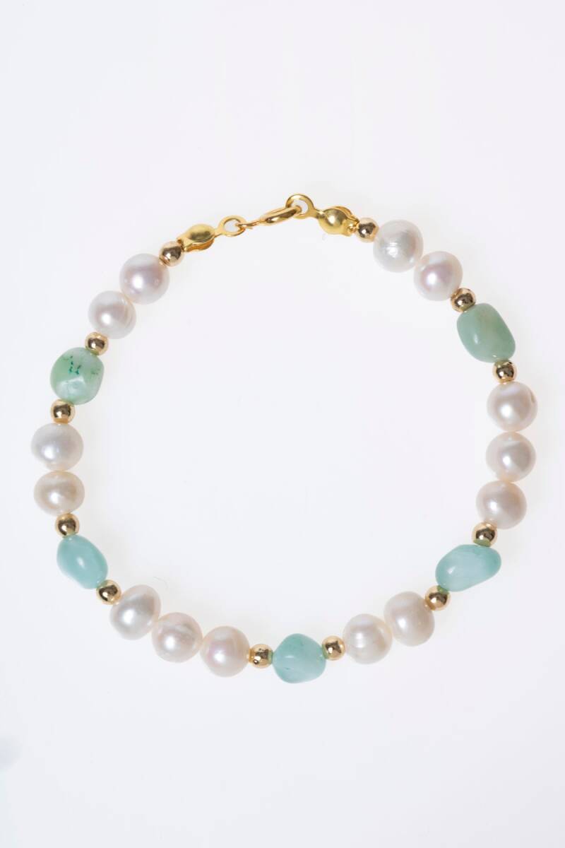 Sertifikalı İnci, Larimar Gümüş Aparatlı Doğal Taş Bileklik (SK:056) - 6