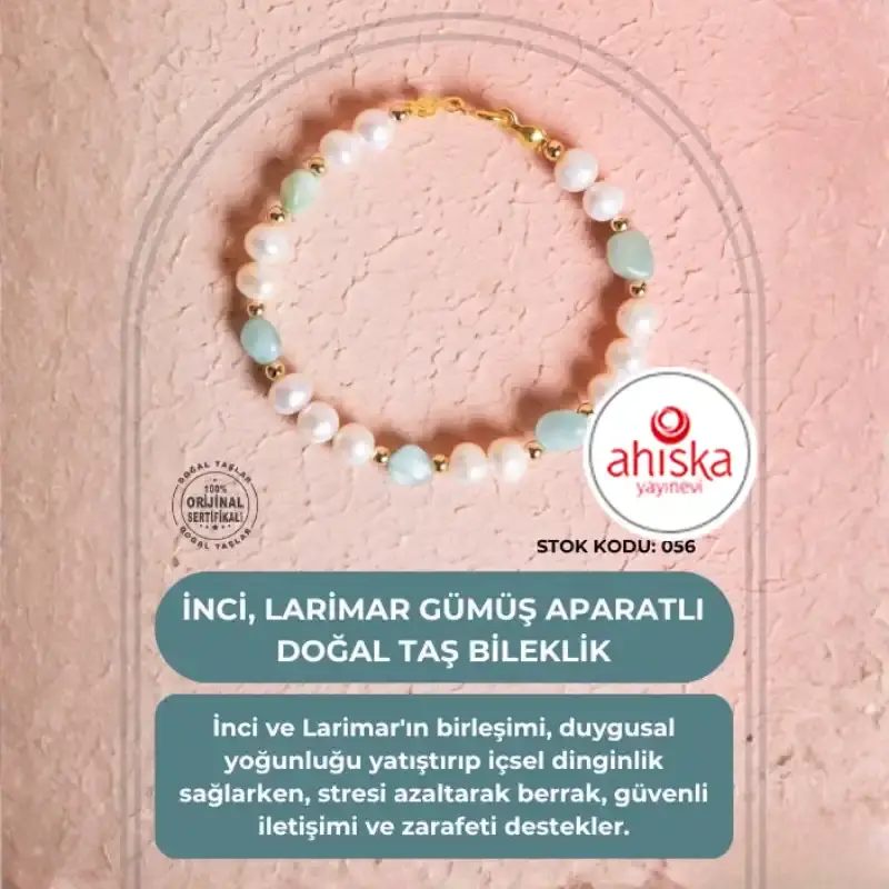 Sertifikalı İnci, Larimar Gümüş Aparatlı Doğal Taş Bileklik (SK:056) - 2