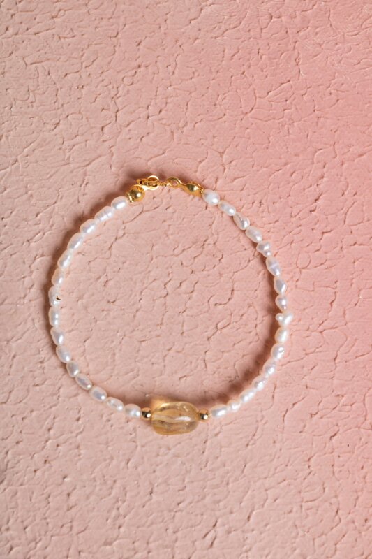 Sertifikalı İnci, Sitrin Gümüş Kapama Doğal Taş Bileklik (SK:068) - Doğal Taş