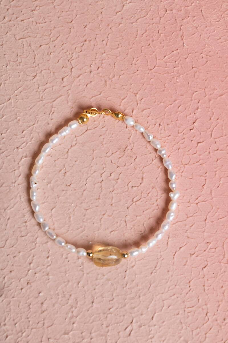 Sertifikalı İnci, Sitrin Gümüş Kapama Doğal Taş Bileklik (SK:068) - 1