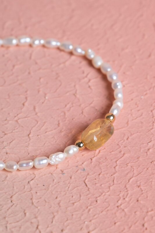 Sertifikalı İnci, Sitrin Gümüş Kapama Doğal Taş Bileklik (SK:068) - 3