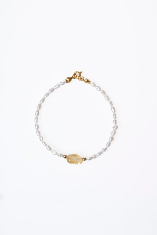 Sertifikalı İnci, Sitrin Gümüş Kapama Doğal Taş Bileklik (SK:068) - 6