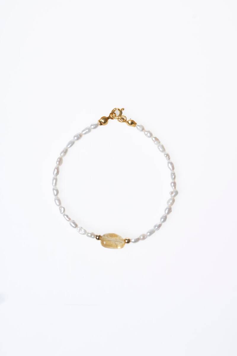 Sertifikalı İnci, Sitrin Gümüş Kapama Doğal Taş Bileklik (SK:068) - 6