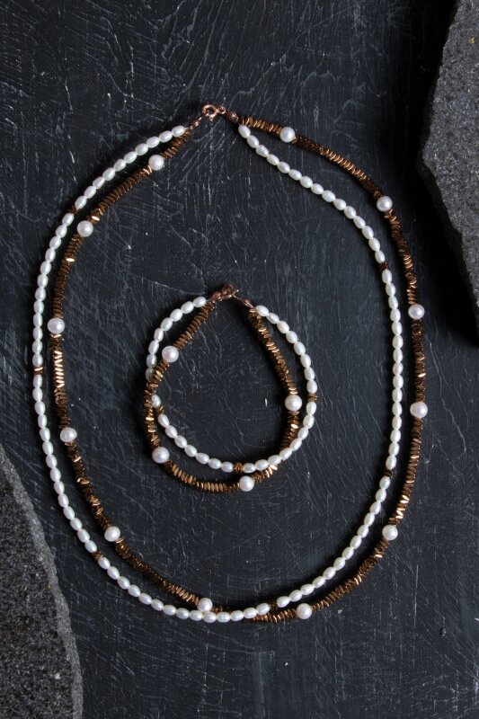 Sertifikalı İnci ve Hematit Doğaltaş Takım - 3