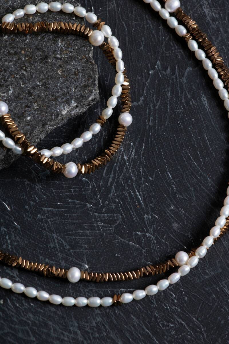 Sertifikalı İnci ve Hematit Doğaltaş Takım - 4