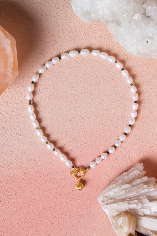 Sertifikalı İnci, Yeşim Gümüş Aparatlı Doğal Taş Kolye (SK:022) - Doğal Taş