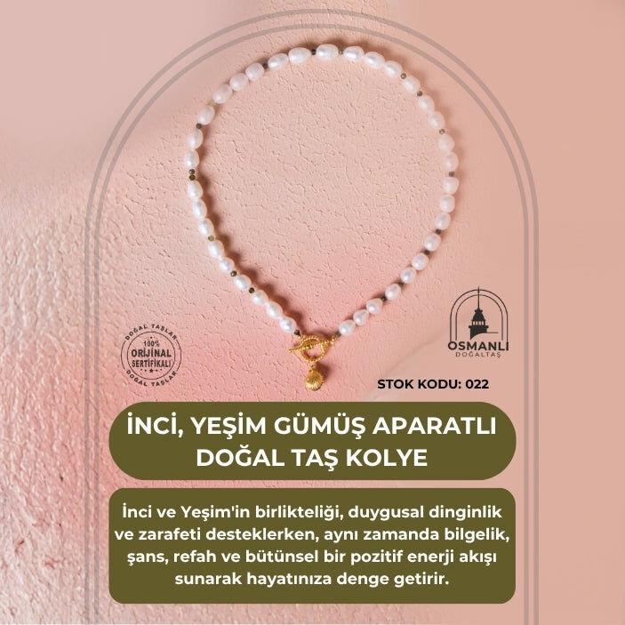 Sertifikalı İnci, Yeşim Gümüş Aparatlı Doğal Taş Kolye (SK:022) - 2