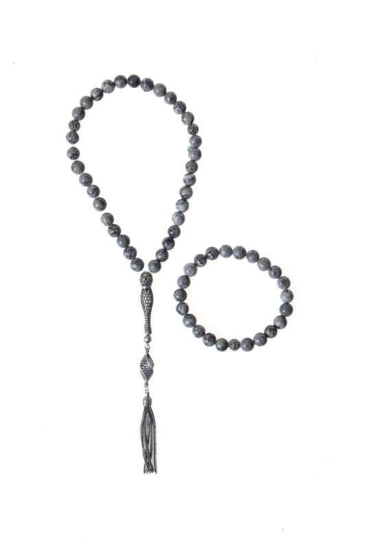 Sertifikalı Jasper 925 Ayar Gümüş 8 mm İmameli Tesbih & Bileklik Seti - Doğal Taş