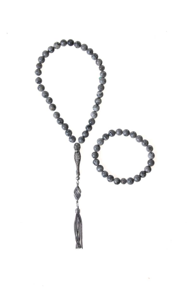 Sertifikalı Jasper 925 Ayar Gümüş 8 mm İmameli Tesbih & Bileklik Seti - 1