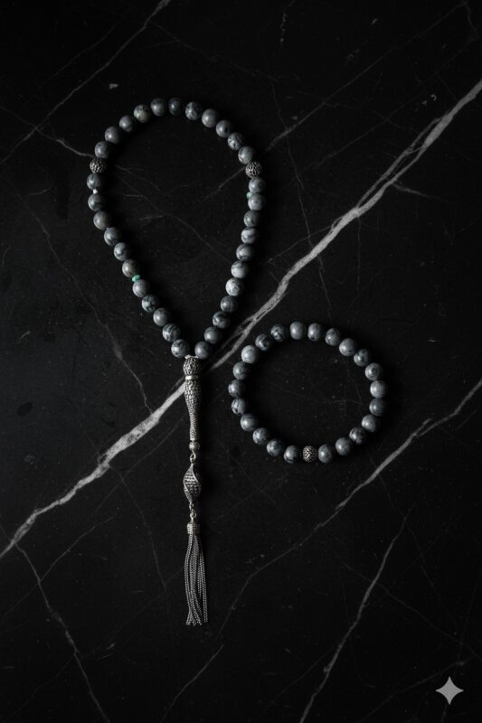 Sertifikalı Jasper 925 Ayar Gümüş 8 mm İmameli Tesbih & Bileklik Seti - 3