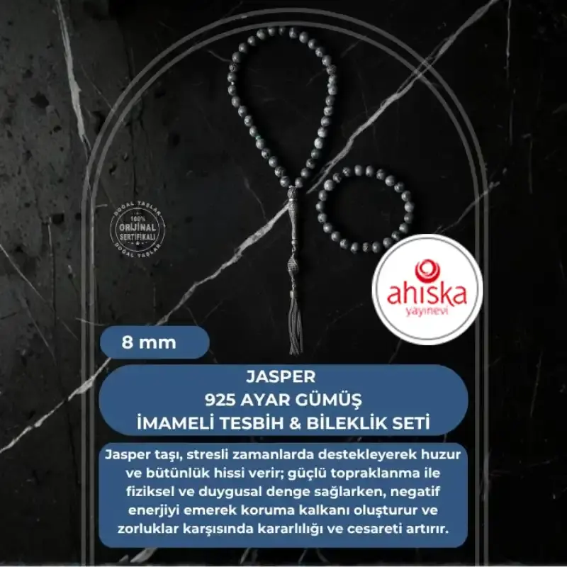Sertifikalı Jasper 925 Ayar Gümüş 8 mm İmameli Tesbih & Bileklik Seti - 2