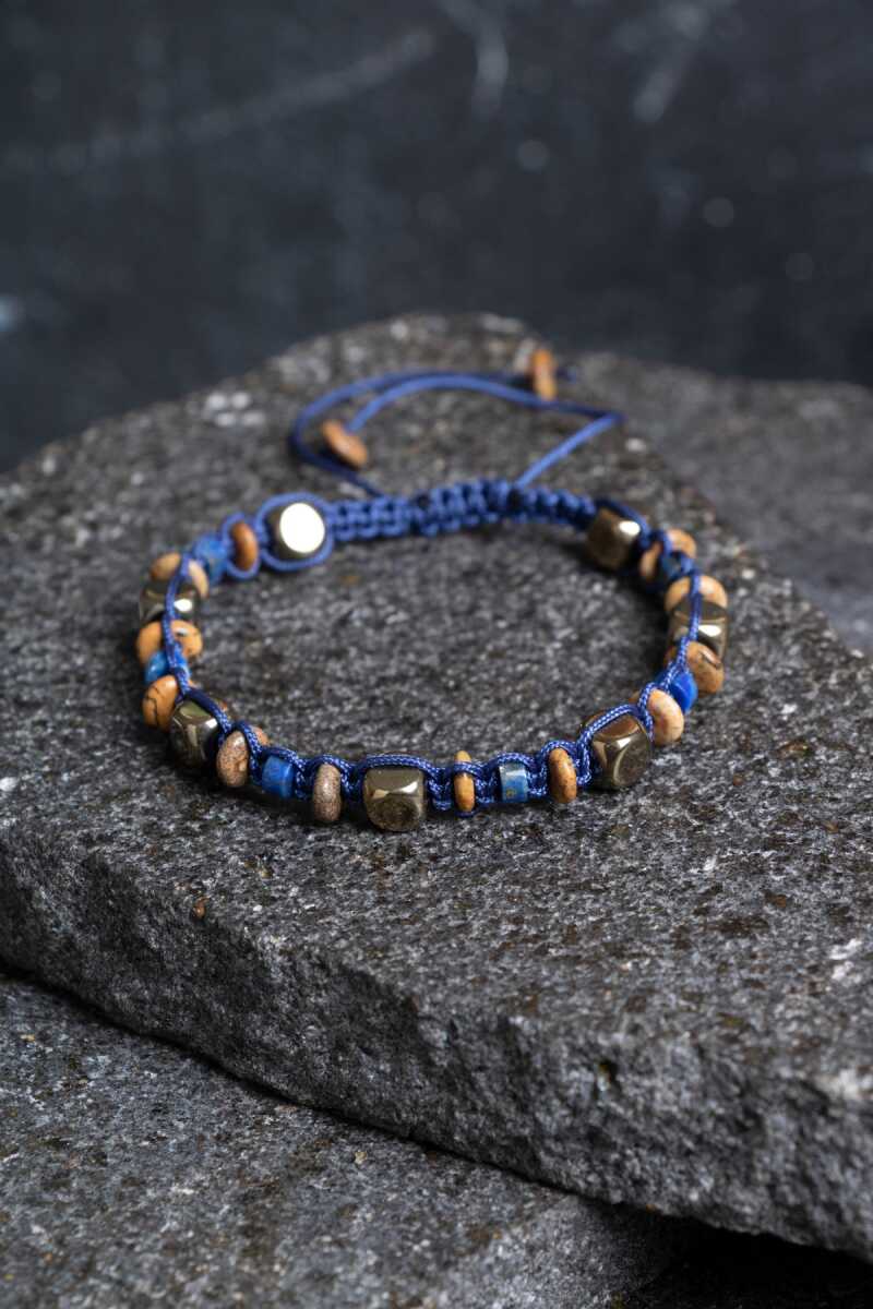 Sertifikalı Jasper, Lapis Lazuli, Hematit Doğal Taş Makrome Bileklik (SK:364)