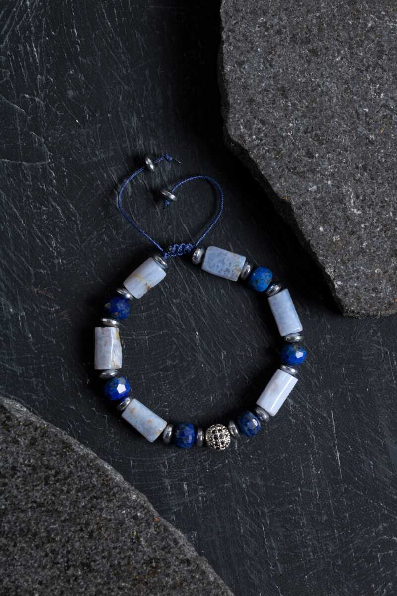 Sertifikalı Kalsedon ve Lapis Lazuli Doğal Taş Bileklik