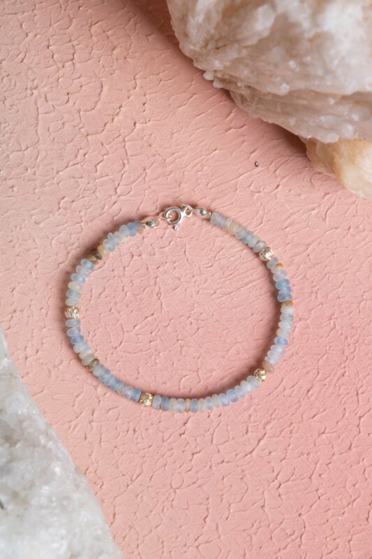 Sertifikalı Kalsit Gümüş Aparatlı Doğal Taş Bileklik (SK:282) - Doğal Taş