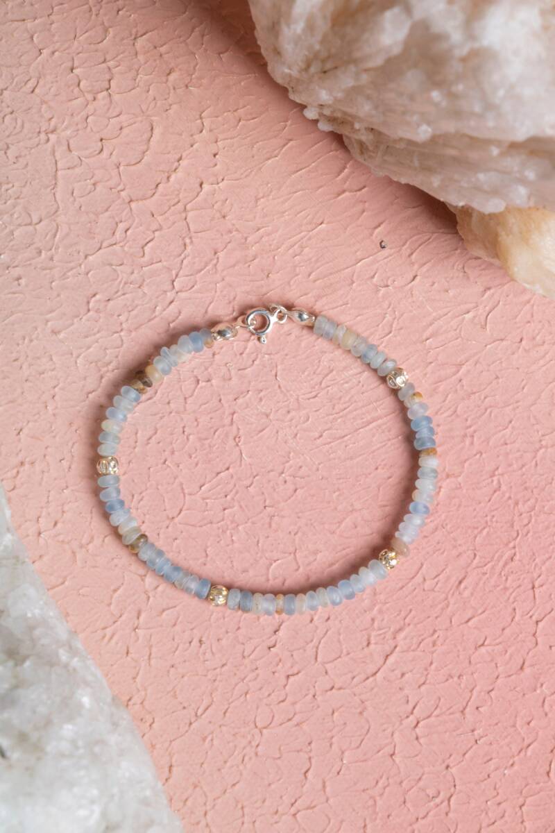 Sertifikalı Kalsit Gümüş Aparatlı Doğal Taş Bileklik (SK:282) - 1