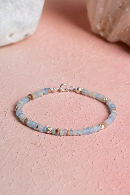 Sertifikalı Kalsit Gümüş Aparatlı Doğal Taş Bileklik (SK:282) - 3