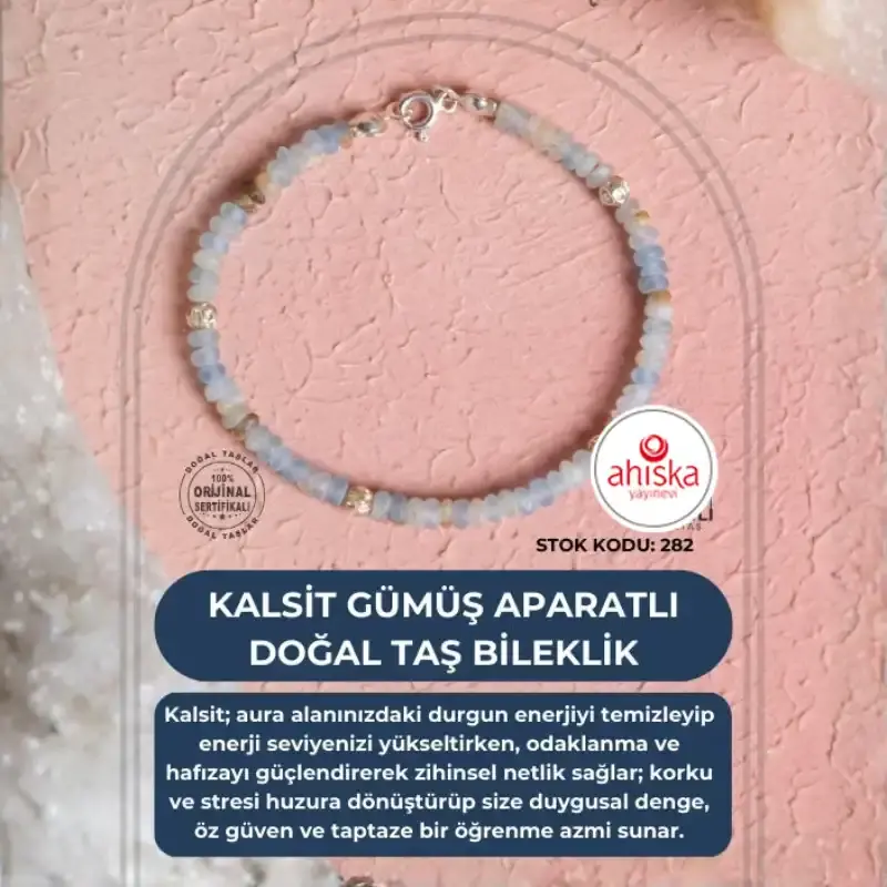 Sertifikalı Kalsit Gümüş Aparatlı Doğal Taş Bileklik (SK:282) - 2