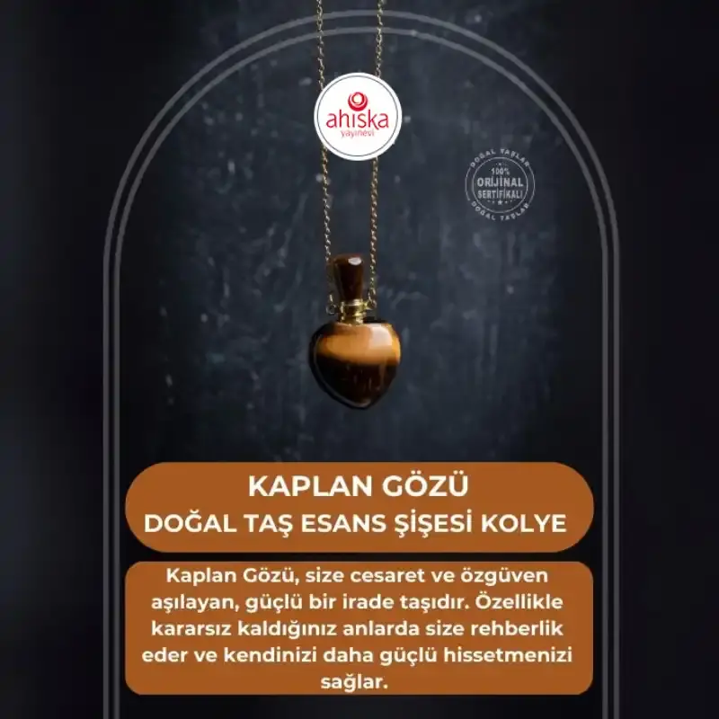Sertifikalı Kaplan Gözü Doğal Taş Esans Şişesi Kolye - 1