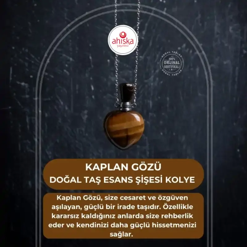 Sertifikalı Kaplan Gözü Doğal Taş Esans Şişesi Kolye - 1