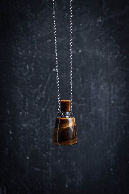 Sertifikalı Kaplan Gözü Doğal Taş Esans Şişesi Kolye - 2