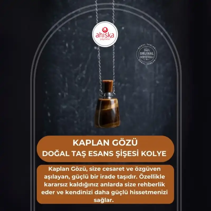 Sertifikalı Kaplan Gözü Doğal Taş Esans Şişesi Kolye - 1
