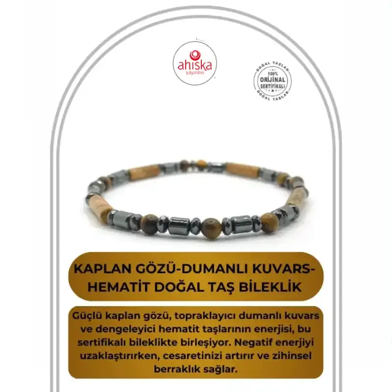 Sertifikalı Kaplan Gözü-Dumanlı Kuvars-Hematit Doğal Taş Bileklik