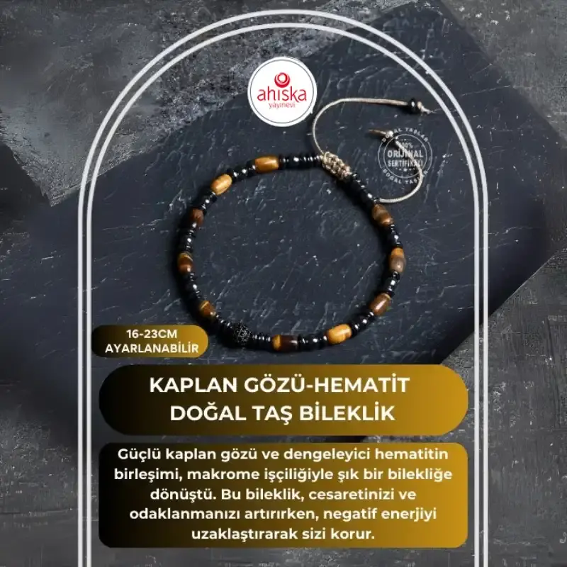 Sertifikalı Kaplan Gözü, Hematit Doğal Taş Makrome Bileklik