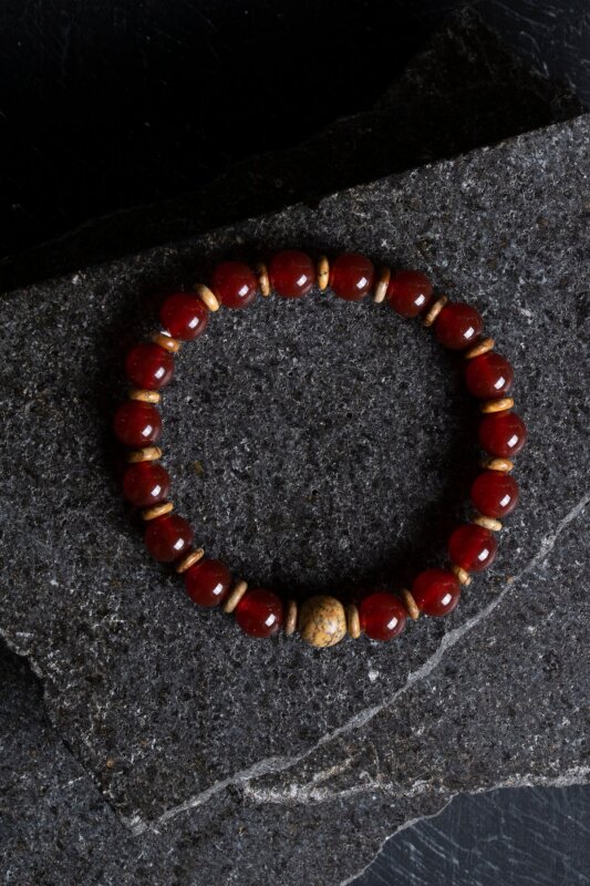 Sertifikalı Kırmızı Akik, Odun Jasper Doğal Taş Bileklik (SK:171) - Doğal Taş