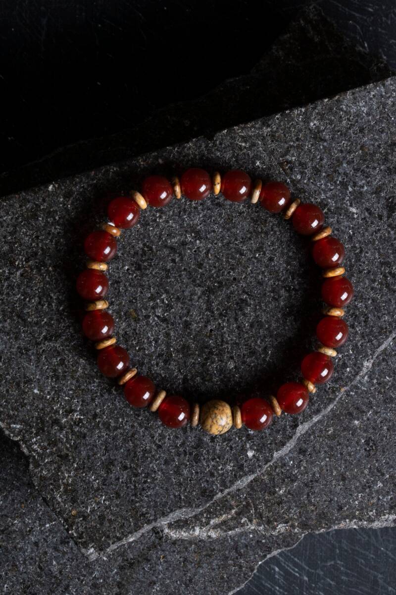 Sertifikalı Kırmızı Akik, Odun Jasper Doğal Taş Bileklik (SK:171) - 1