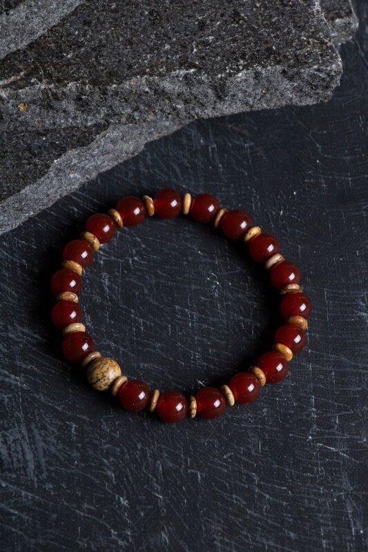 Sertifikalı Kırmızı Akik, Odun Jasper Doğal Taş Bileklik (SK:171) - 4