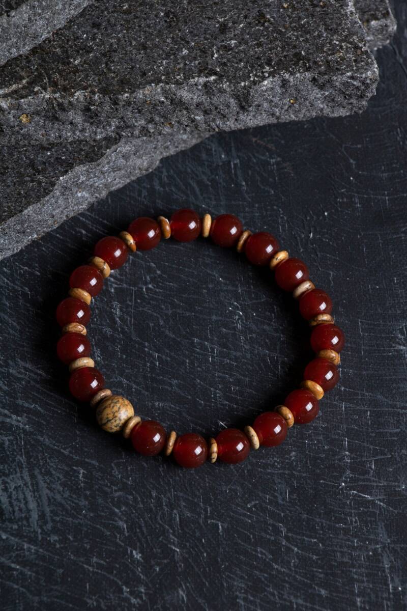 Sertifikalı Kırmızı Akik, Odun Jasper Doğal Taş Bileklik (SK:171) - 4