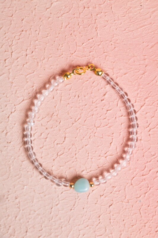 Sertifikalı Kristal Kuvars, Amazonit Gümüş Kapama Doğal Taş Bileklik (SK:062) - Doğal Taş