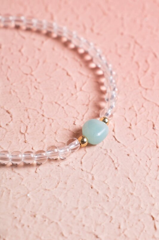 Sertifikalı Kristal Kuvars, Amazonit Gümüş Kapama Doğal Taş Bileklik (SK:062) - 3