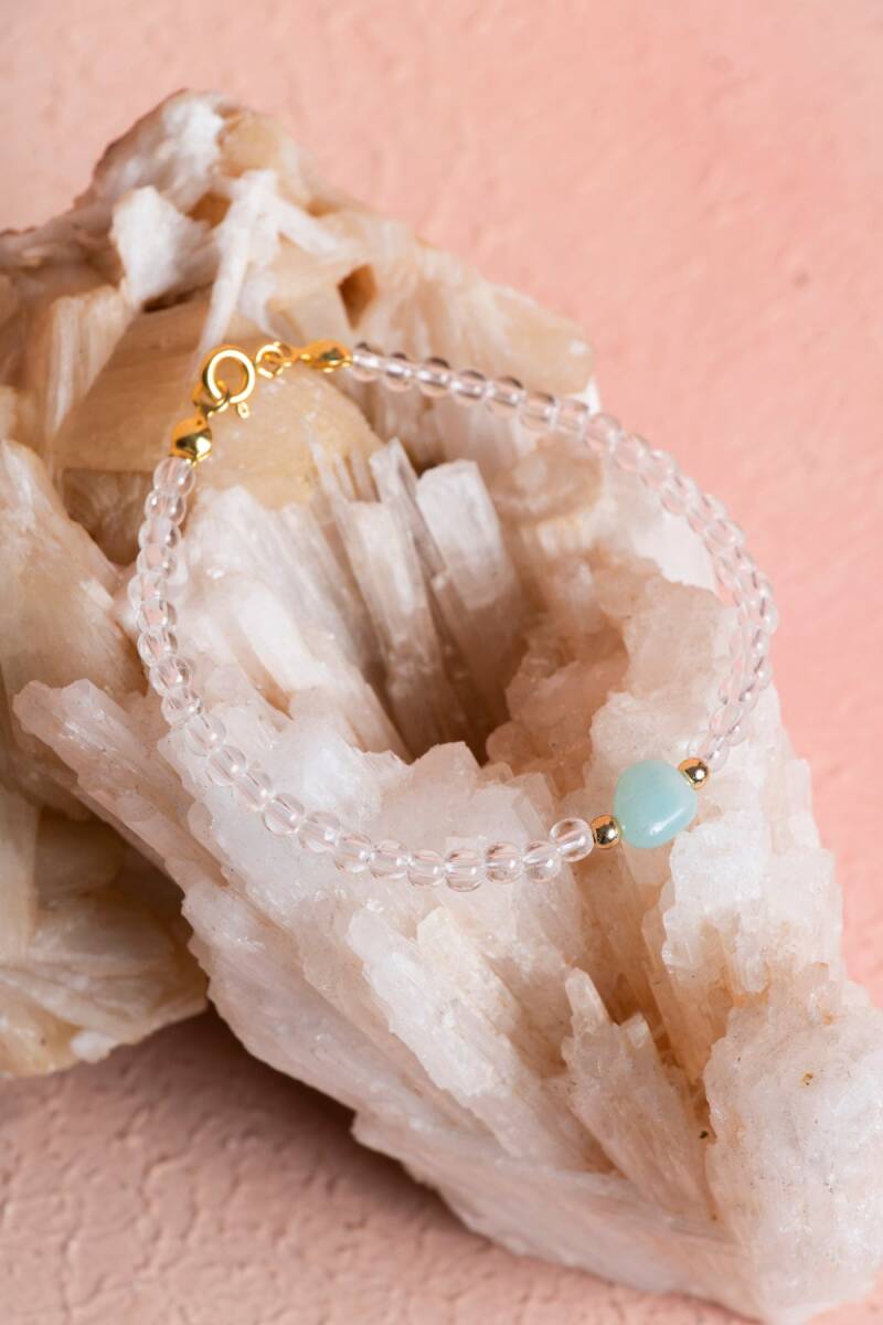 Sertifikalı Kristal Kuvars, Amazonit Gümüş Kapama Doğal Taş Bileklik (SK:062) - 5