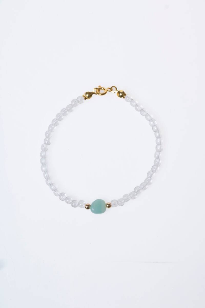 Sertifikalı Kristal Kuvars, Amazonit Gümüş Kapama Doğal Taş Bileklik (SK:062) - 6