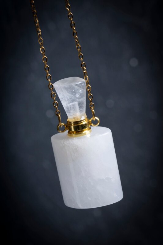 Sertifikalı Kristal Kuvars Doğal Taş Esans Şişesi Kolye - 3